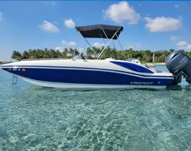 Captain's blue boat at Keyz Charters